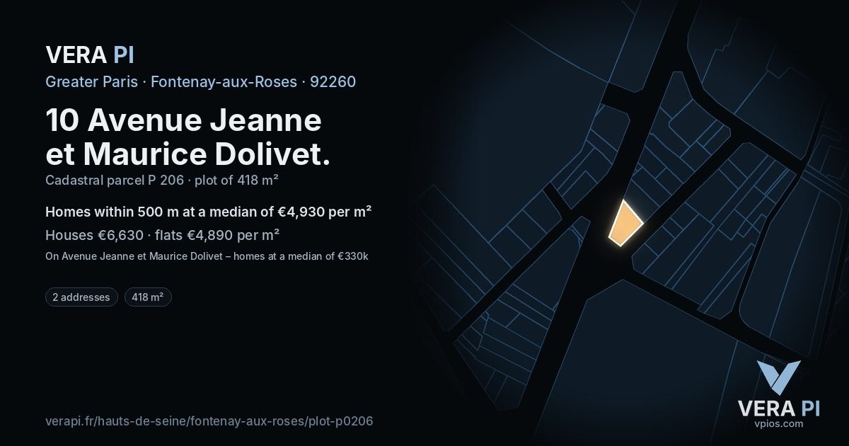 10 Avenue Jeanne et Maurice Dolivet, Fontenay-aux-Roses at night – the plot lit, the parcels around coloured by the prices near them