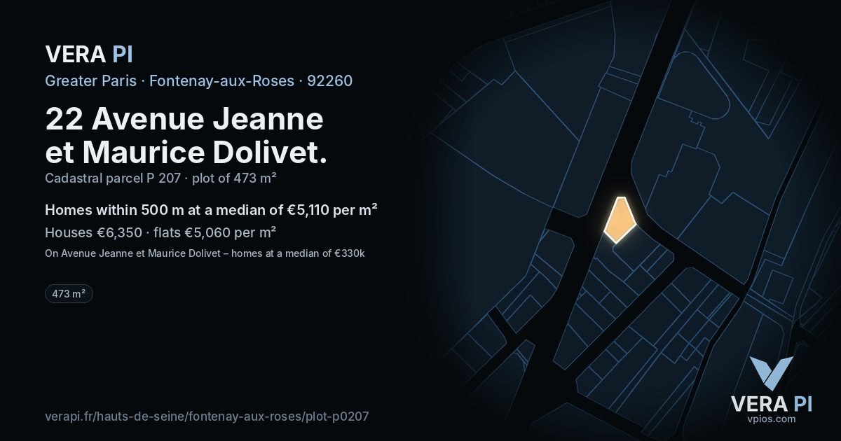 22 Avenue Jeanne et Maurice Dolivet, Fontenay-aux-Roses at night – the plot lit, the parcels around coloured by the prices near them