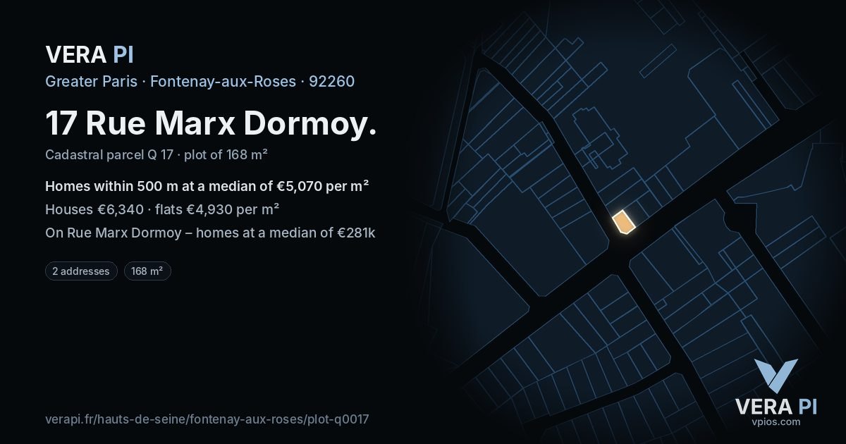 17 Rue Marx Dormoy, Fontenay-aux-Roses at night – the plot lit, the parcels around coloured by the prices near them