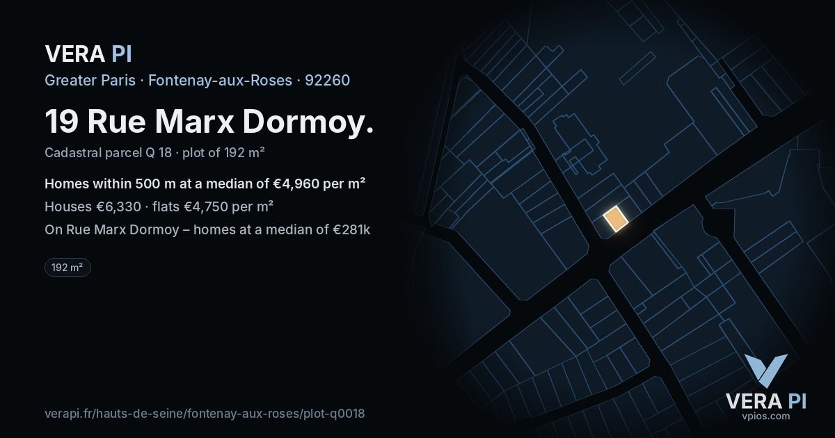 19 Rue Marx Dormoy, Fontenay-aux-Roses at night – the plot lit, the parcels around coloured by the prices near them