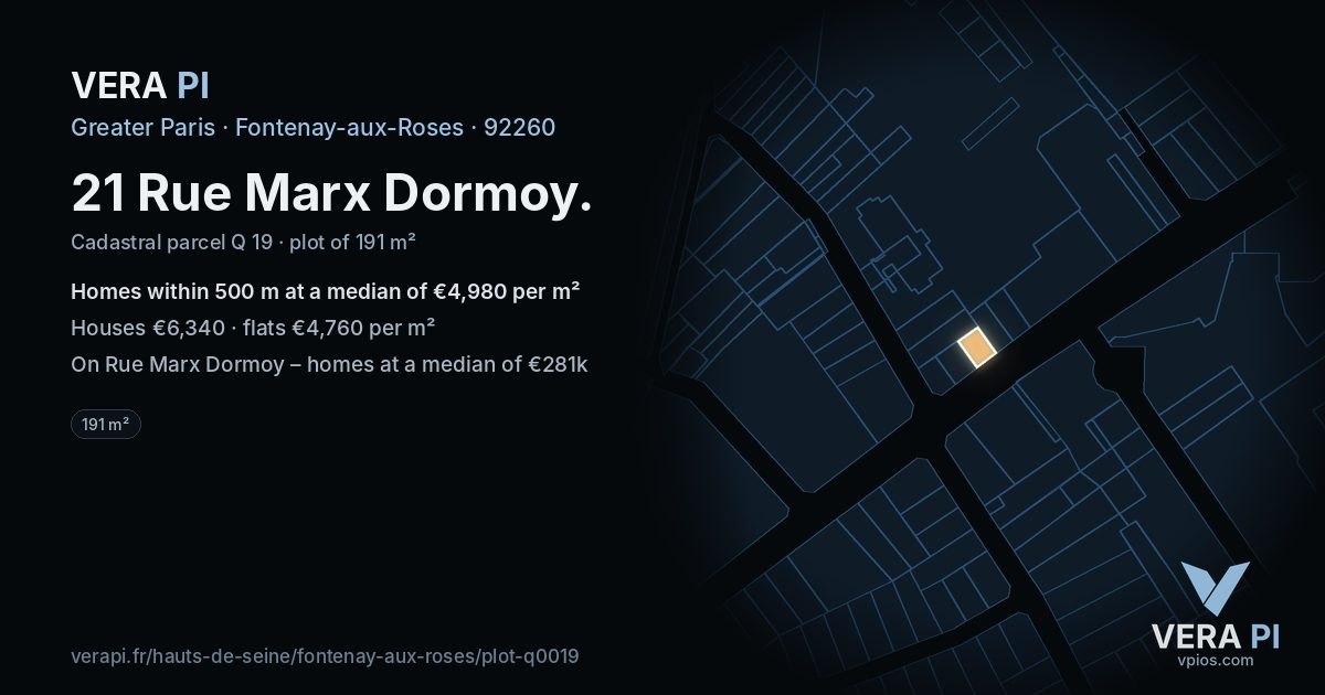 21 Rue Marx Dormoy, Fontenay-aux-Roses at night – the plot lit, the parcels around coloured by the prices near them