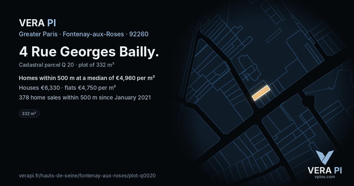 4 Rue Georges Bailly, Fontenay-aux-Roses at night – the plot lit, the parcels around coloured by the prices near them