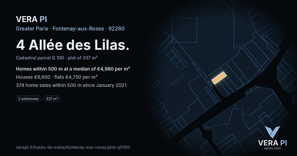 4 Allée des Lilas, Fontenay-aux-Roses at night – the plot lit, the parcels around coloured by the prices near them