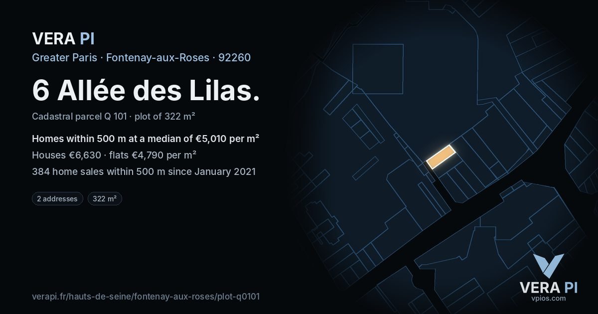 6 Allée des Lilas, Fontenay-aux-Roses at night – the plot lit, the parcels around coloured by the prices near them