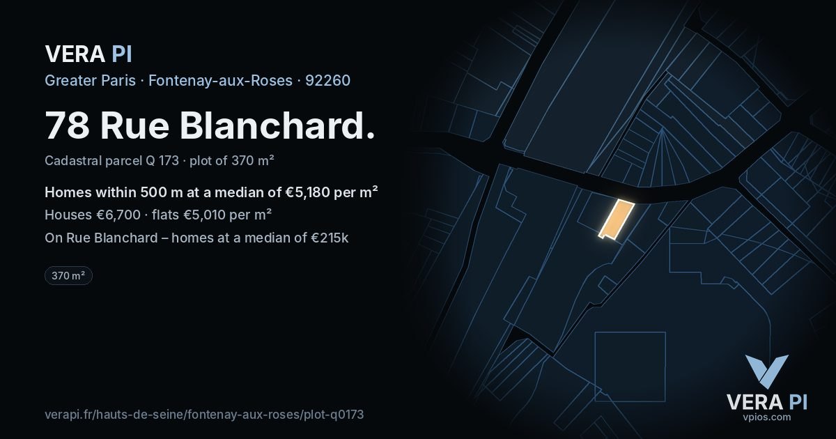 78 Rue Blanchard, Fontenay-aux-Roses at night – the plot lit, the parcels around coloured by the prices near them