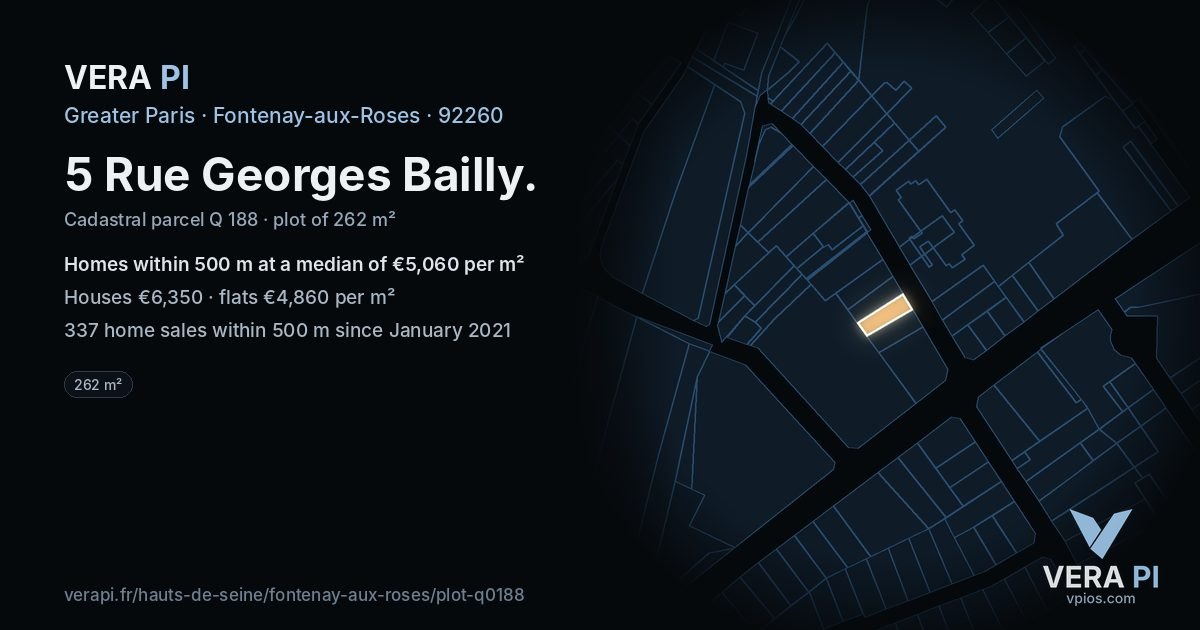 5 Rue Georges Bailly, Fontenay-aux-Roses at night – the plot lit, the parcels around coloured by the prices near them