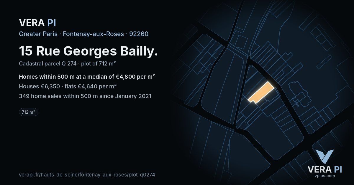 15 Rue Georges Bailly, Fontenay-aux-Roses at night – the plot lit, the parcels around coloured by the prices near them