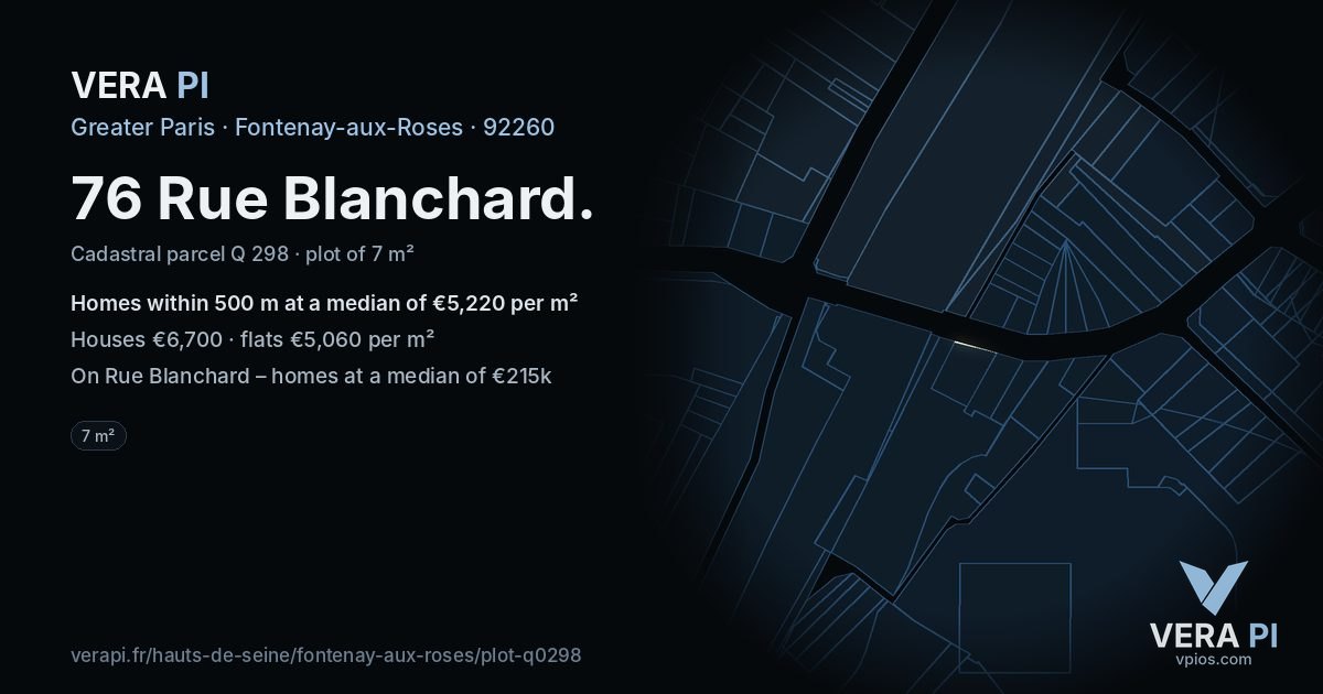 76 Rue Blanchard, Fontenay-aux-Roses at night – the plot lit, the parcels around coloured by the prices near them