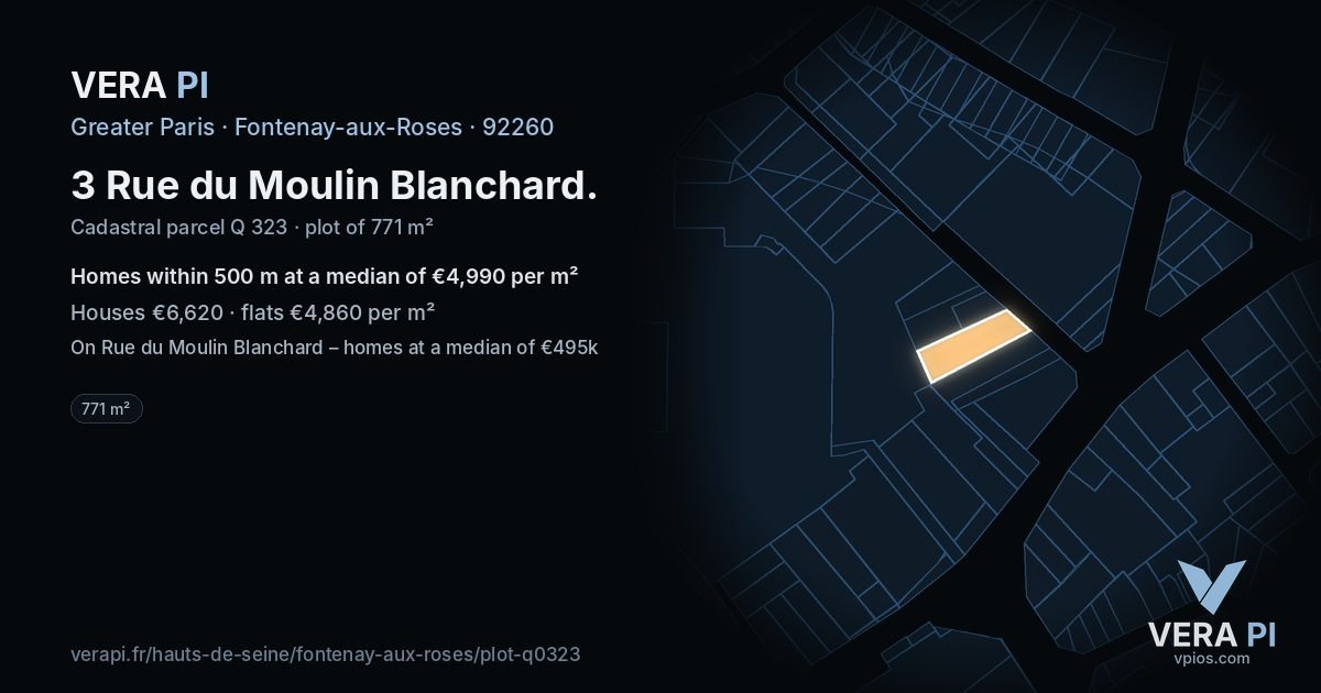 3 Rue du Moulin Blanchard, Fontenay-aux-Roses at night – the plot lit, the parcels around coloured by the prices near them
