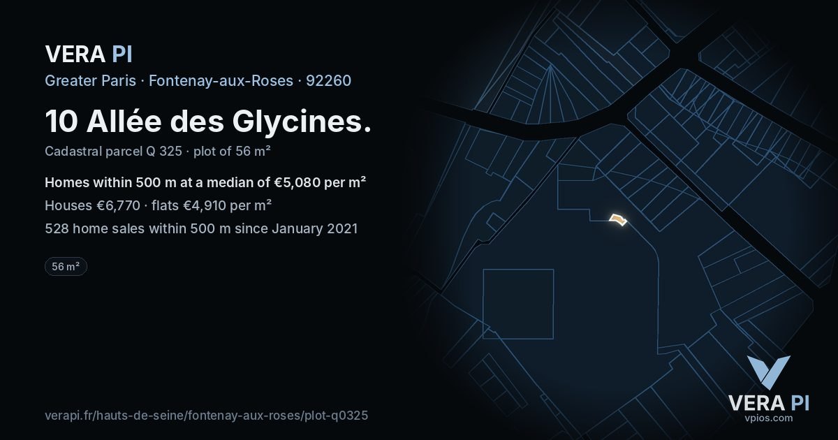 10 Allée des Glycines, Fontenay-aux-Roses at night – the plot lit, the parcels around coloured by the prices near them
