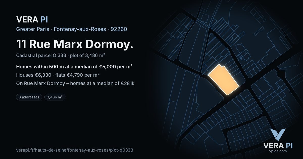 11 Rue Marx Dormoy, Fontenay-aux-Roses at night – the plot lit, the parcels around coloured by the prices near them