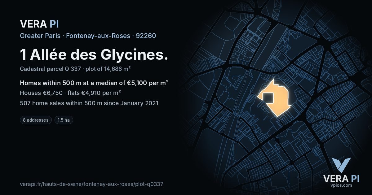 1 Allée des Glycines, Fontenay-aux-Roses at night – the plot lit, the parcels around coloured by the prices near them