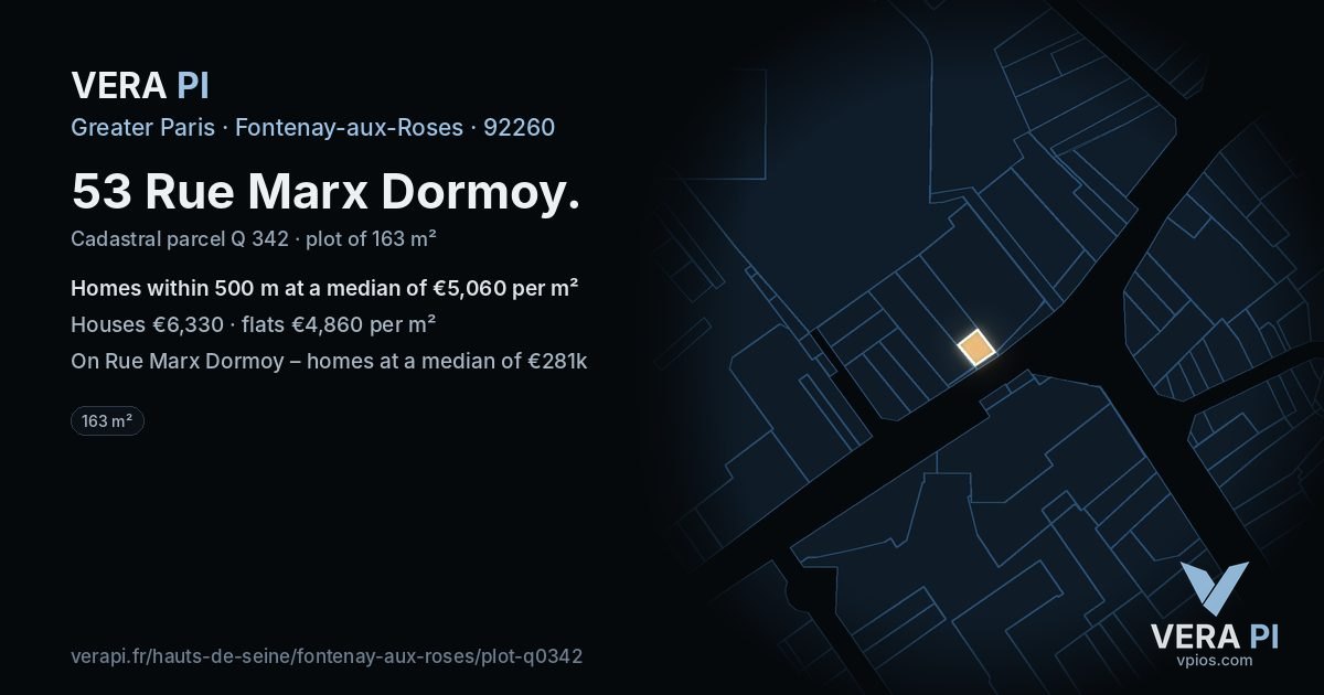 53 Rue Marx Dormoy, Fontenay-aux-Roses at night – the plot lit, the parcels around coloured by the prices near them