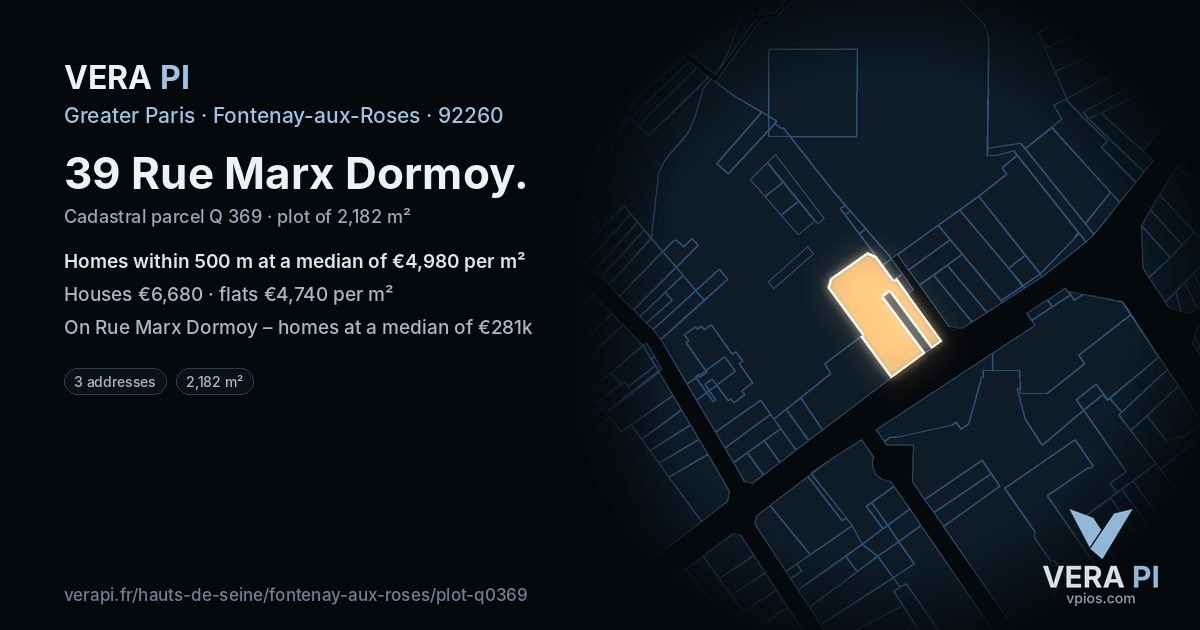 39 Rue Marx Dormoy, Fontenay-aux-Roses at night – the plot lit, the parcels around coloured by the prices near them