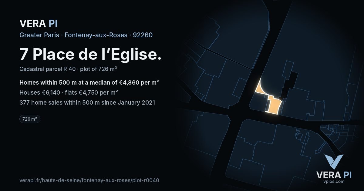 7 Place de l’Eglise, Fontenay-aux-Roses at night – the plot lit, the parcels around coloured by the prices near them