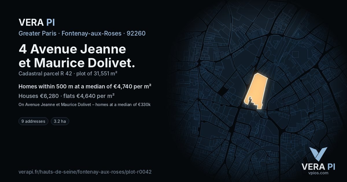 4 Avenue Jeanne et Maurice Dolivet, Fontenay-aux-Roses at night – the plot lit, the parcels around coloured by the prices near them