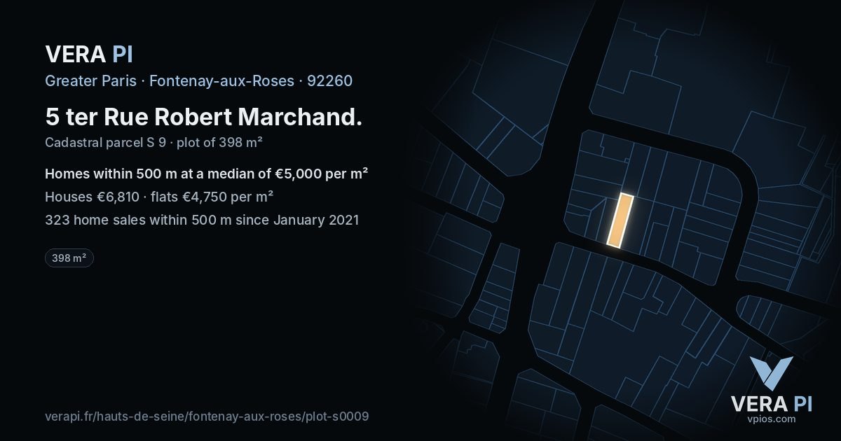 5 ter Rue Robert Marchand, Fontenay-aux-Roses at night – the plot lit, the parcels around coloured by the prices near them