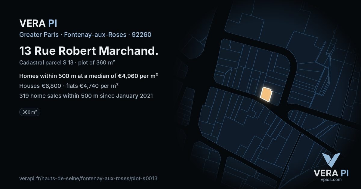 13 Rue Robert Marchand, Fontenay-aux-Roses at night – the plot lit, the parcels around coloured by the prices near them