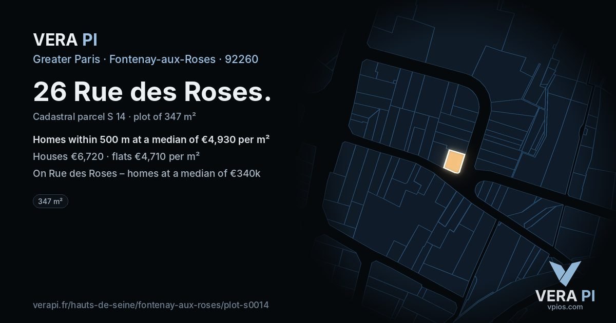 26 Rue des Roses, Fontenay-aux-Roses at night – the plot lit, the parcels around coloured by the prices near them