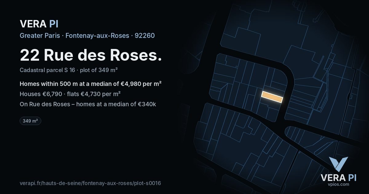 22 Rue des Roses, Fontenay-aux-Roses at night – the plot lit, the parcels around coloured by the prices near them