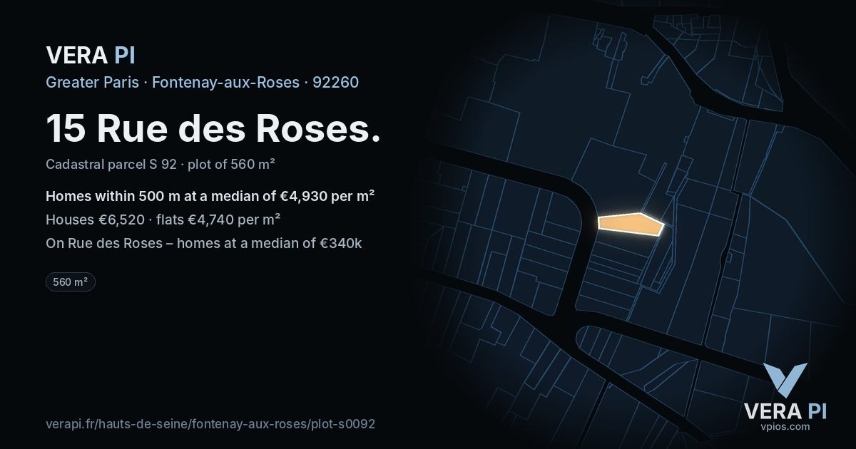 15 Rue des Roses, Fontenay-aux-Roses at night – the plot lit, the parcels around coloured by the prices near them