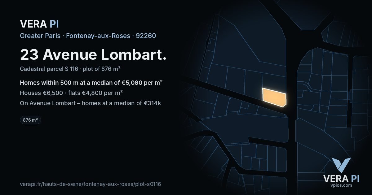 23 Avenue Lombart, Fontenay-aux-Roses at night – the plot lit, the parcels around coloured by the prices near them