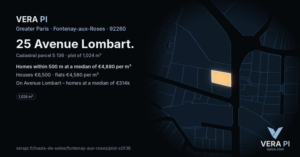 25 Avenue Lombart, Fontenay-aux-Roses at night – the plot lit, the parcels around coloured by the prices near them