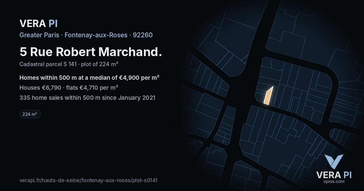 5 Rue Robert Marchand, Fontenay-aux-Roses at night – the plot lit, the parcels around coloured by the prices near them