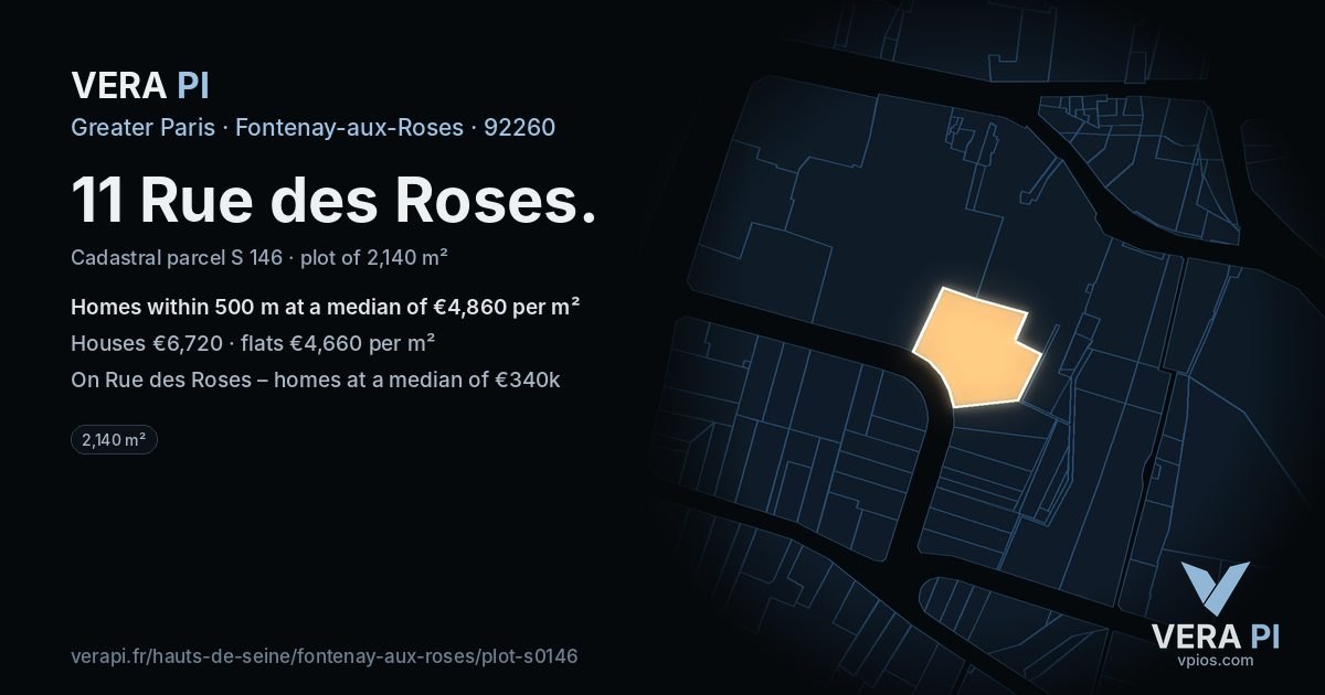 11 Rue des Roses, Fontenay-aux-Roses at night – the plot lit, the parcels around coloured by the prices near them