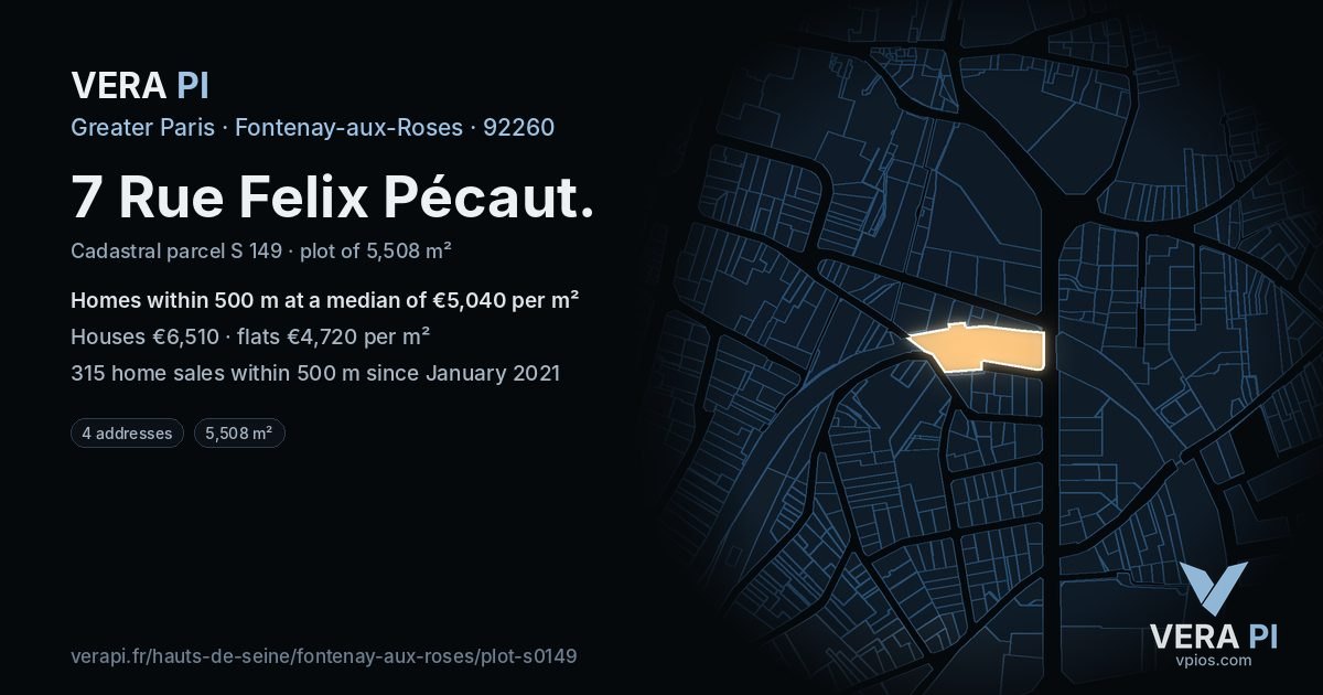 7 Rue Felix Pécaut, Fontenay-aux-Roses at night – the plot lit, the parcels around coloured by the prices near them