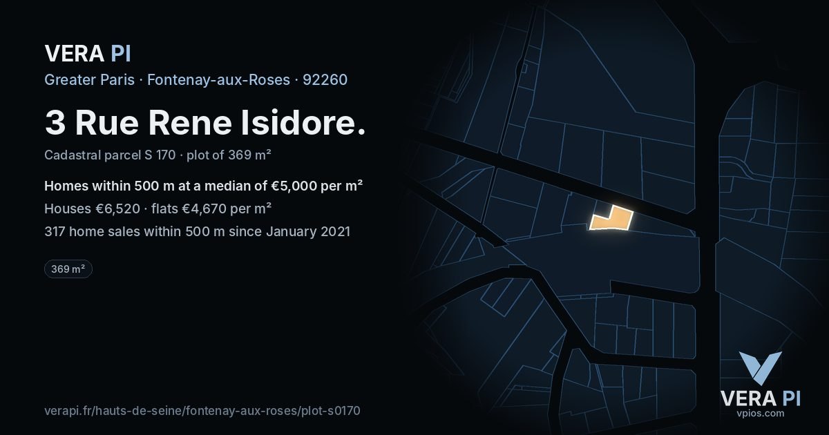 3 Rue Rene Isidore, Fontenay-aux-Roses at night – the plot lit, the parcels around coloured by the prices near them
