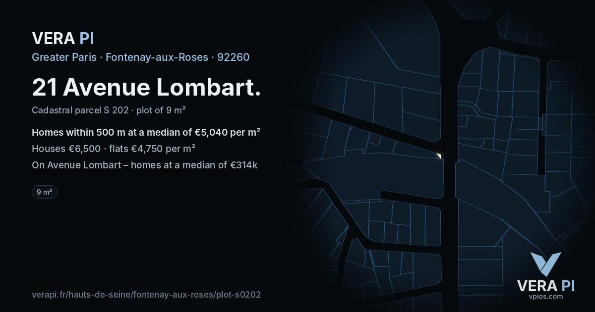 21 Avenue Lombart, Fontenay-aux-Roses at night – the plot lit, the parcels around coloured by the prices near them