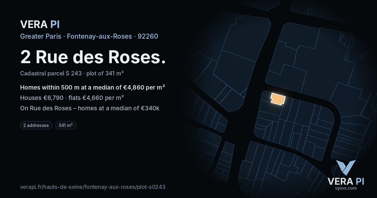 2 Rue des Roses, Fontenay-aux-Roses at night – the plot lit, the parcels around coloured by the prices near them