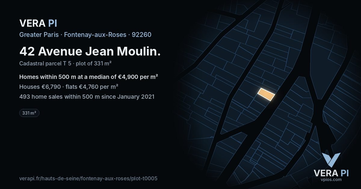42 Avenue Jean Moulin, Fontenay-aux-Roses at night – the plot lit, the parcels around coloured by the prices near them