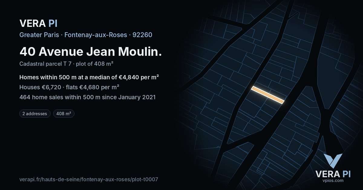 40 Avenue Jean Moulin, Fontenay-aux-Roses at night – the plot lit, the parcels around coloured by the prices near them