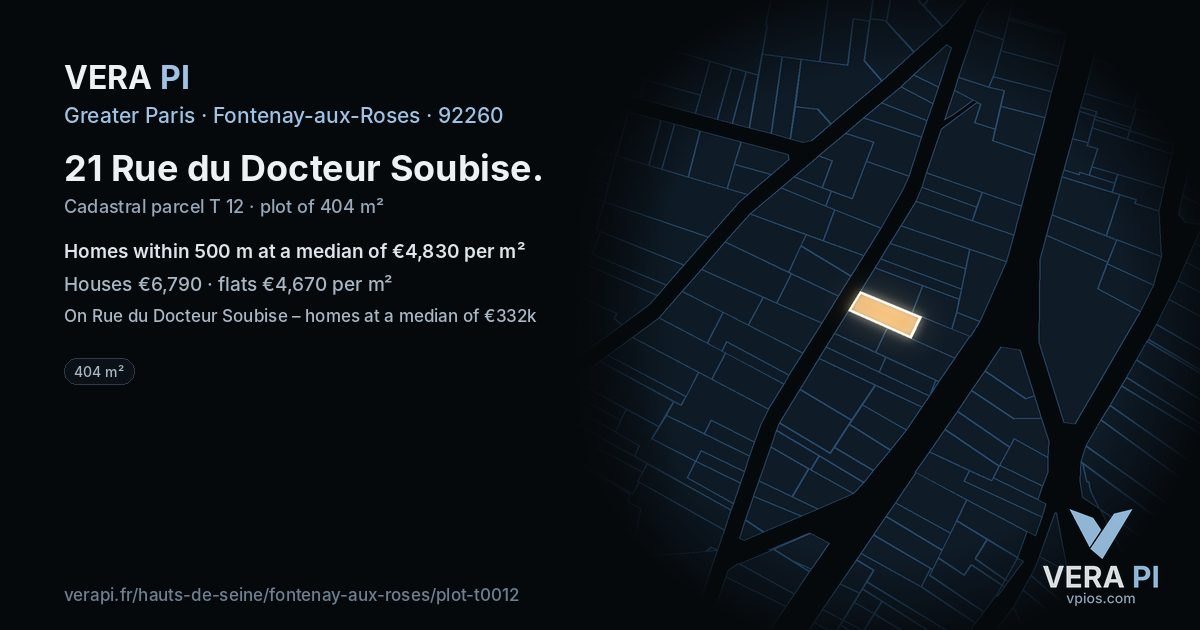 21 Rue du Docteur Soubise, Fontenay-aux-Roses at night – the plot lit, the parcels around coloured by the prices near them