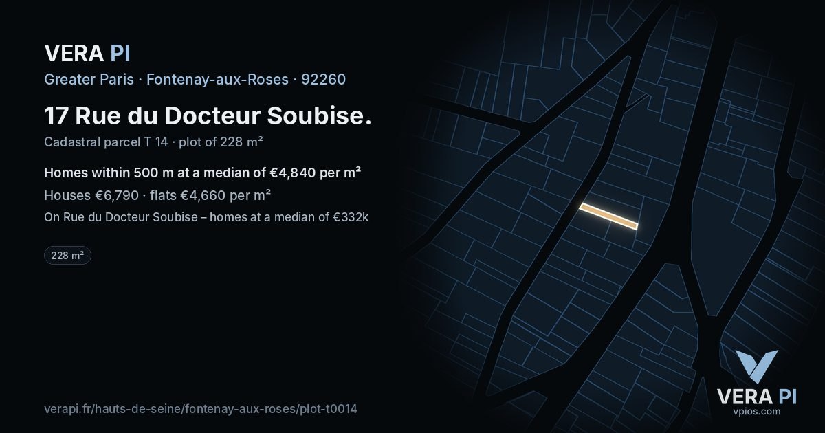 17 Rue du Docteur Soubise, Fontenay-aux-Roses at night – the plot lit, the parcels around coloured by the prices near them
