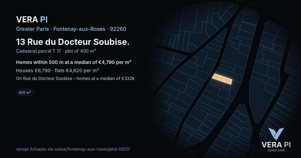 13 Rue du Docteur Soubise, Fontenay-aux-Roses at night – the plot lit, the parcels around coloured by the prices near them