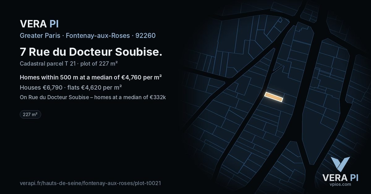 7 Rue du Docteur Soubise, Fontenay-aux-Roses at night – the plot lit, the parcels around coloured by the prices near them