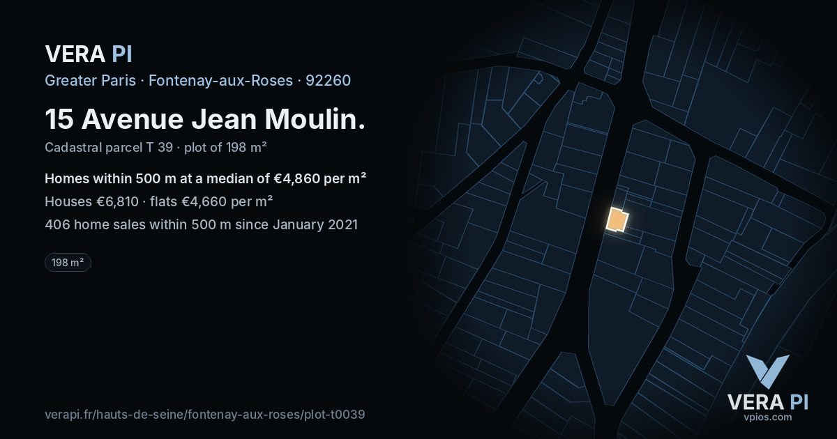 15 Avenue Jean Moulin, Fontenay-aux-Roses at night – the plot lit, the parcels around coloured by the prices near them