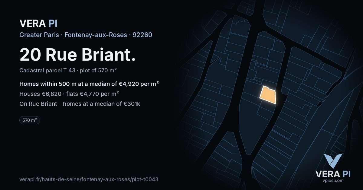 20 Rue Briant, Fontenay-aux-Roses at night – the plot lit, the parcels around coloured by the prices near them