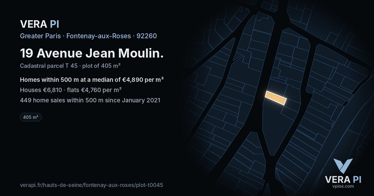 19 Avenue Jean Moulin, Fontenay-aux-Roses at night – the plot lit, the parcels around coloured by the prices near them