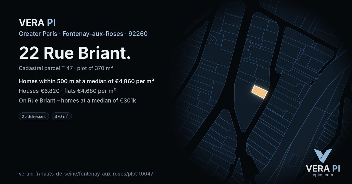 22 Rue Briant, Fontenay-aux-Roses at night – the plot lit, the parcels around coloured by the prices near them