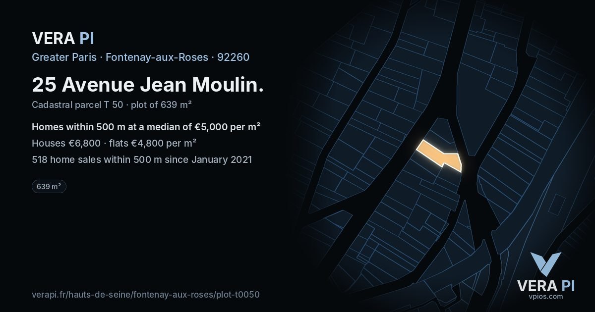 25 Avenue Jean Moulin, Fontenay-aux-Roses at night – the plot lit, the parcels around coloured by the prices near them