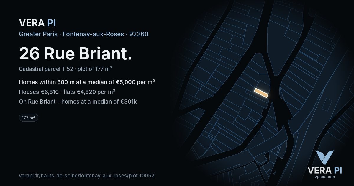 26 Rue Briant, Fontenay-aux-Roses at night – the plot lit, the parcels around coloured by the prices near them
