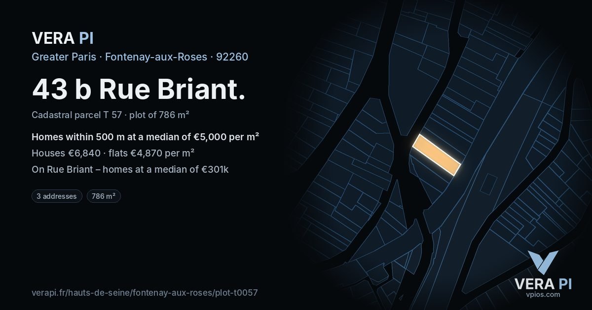 43 b Rue Briant, Fontenay-aux-Roses at night – the plot lit, the parcels around coloured by the prices near them