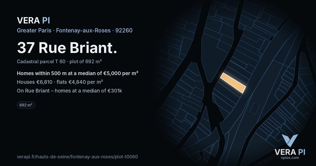 37 Rue Briant, Fontenay-aux-Roses at night – the plot lit, the parcels around coloured by the prices near them