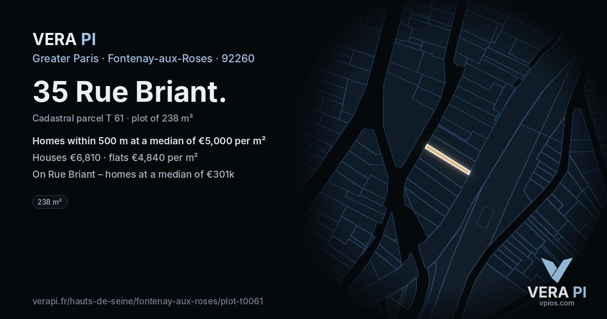 35 Rue Briant, Fontenay-aux-Roses at night – the plot lit, the parcels around coloured by the prices near them