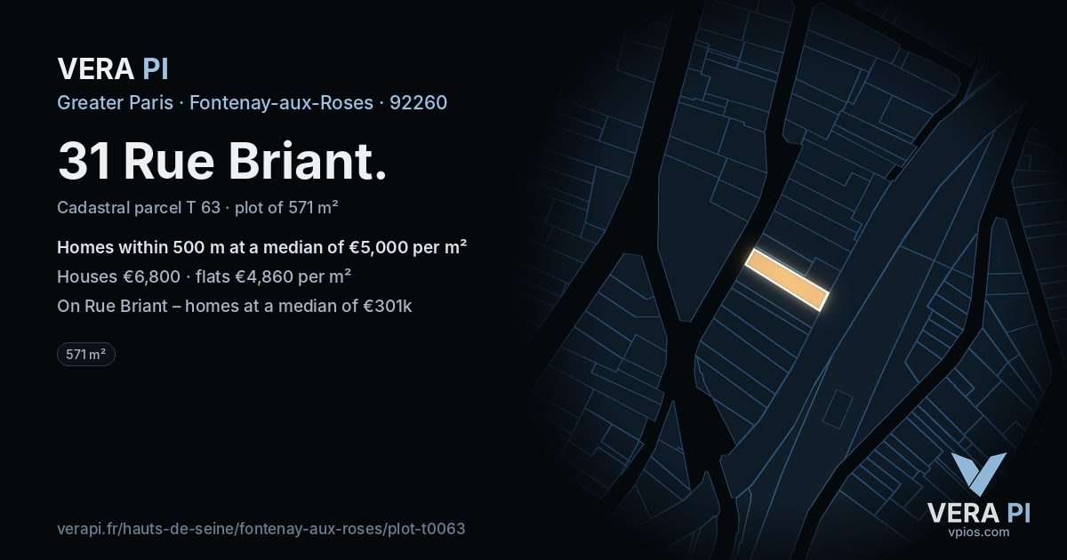 31 Rue Briant, Fontenay-aux-Roses at night – the plot lit, the parcels around coloured by the prices near them