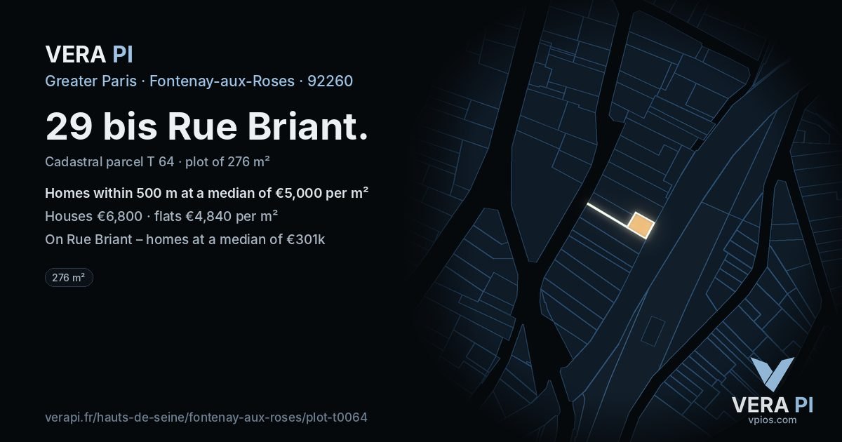 29 bis Rue Briant, Fontenay-aux-Roses at night – the plot lit, the parcels around coloured by the prices near them